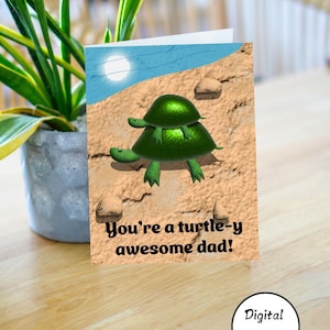 Carte de fête des pères numérique, papa génial Turtley, carte de fête des pères simple imprimable, fête des pères, carte de papa, téléchargement immédiat PDF JPG