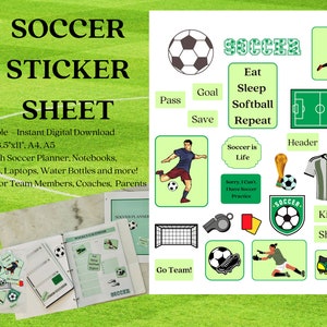 Soccer Stickers, Planner Stickers, Soccer Sticker Sheet, Sports Stickers, Soccer Gifts, Printable, Digital, PNG