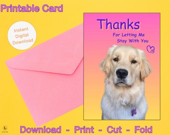 Printable Card From The Dog, Dog Sitter Thank You Card, Greeting Card, Blank Dog Card,  Digital 5 x 7, Golden Retriever Puppy, PDF JPG PNG