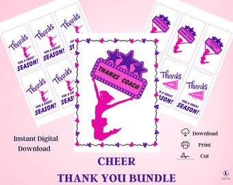 Cheer Thank You Gift Tag, Gift Card, Printable Thank You For A Great Season Card, Cheer Team Tags, Team Coach Parent Thanks, Thank You Card