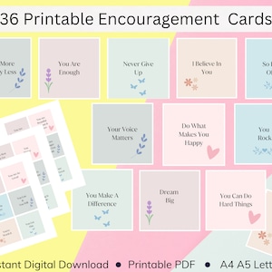 Aanmoedigingskaarten, afdrukbare bevestigingskaarten, lunchnotitiekaarten, cadeaukaartjes, digitale pdf, motiverende citaten, positiviteitskaarten