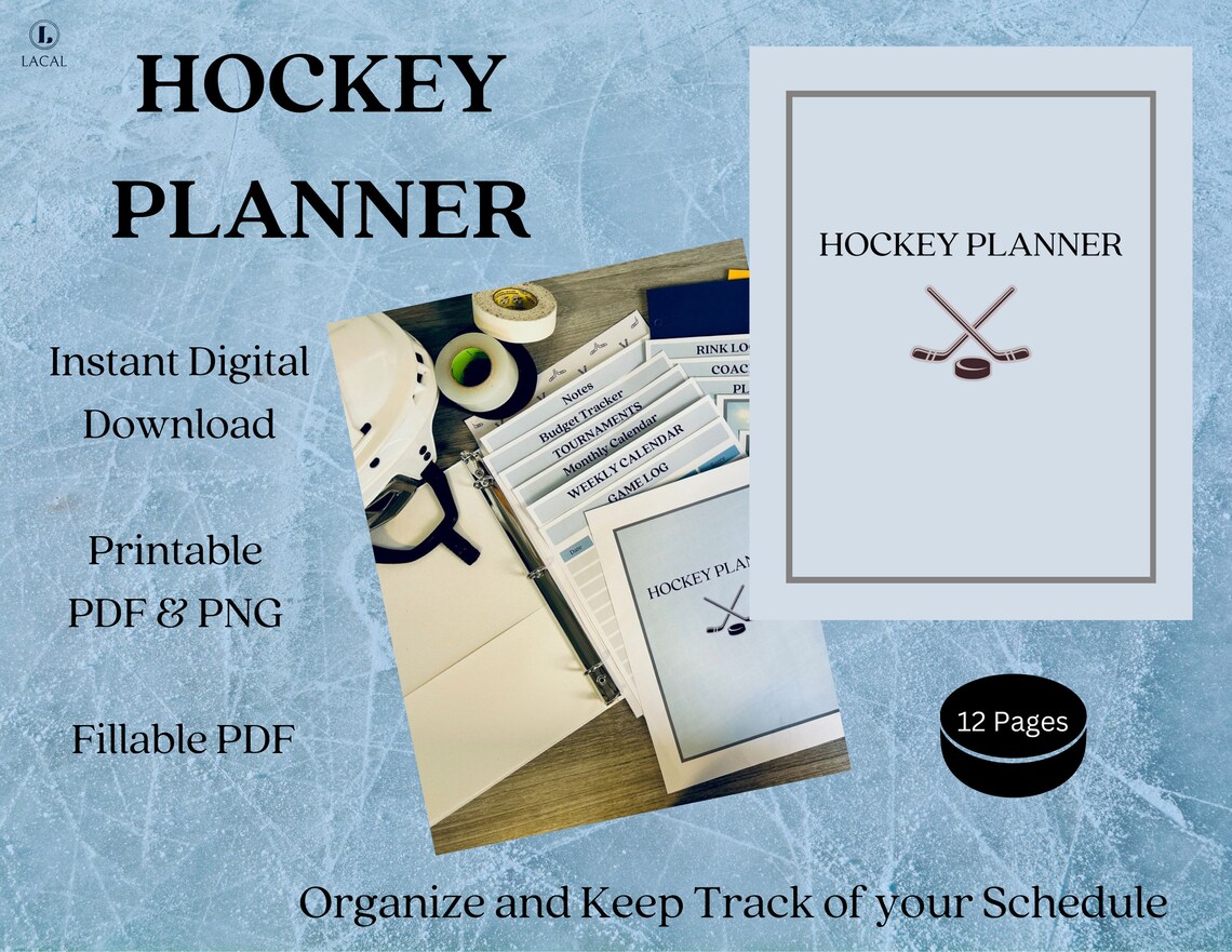 Printable Hockey Planner, Fillable PDF, Sports Calendar, Sports Planner