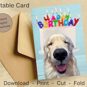 Cartão de Saudação do Cachorro | Cartão de Aniversário para Imprimir | Cartão de Aniversário Digital Bonito | 5 x 7 | A2 A7 | Envelope para Imprimir | Golden Retriever