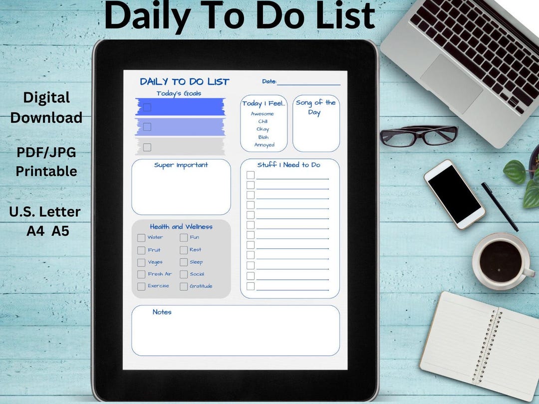 Minimalist Daily to Do List Printable, U.S. Letter A4 A5 (PDF PNG) - Etsy
