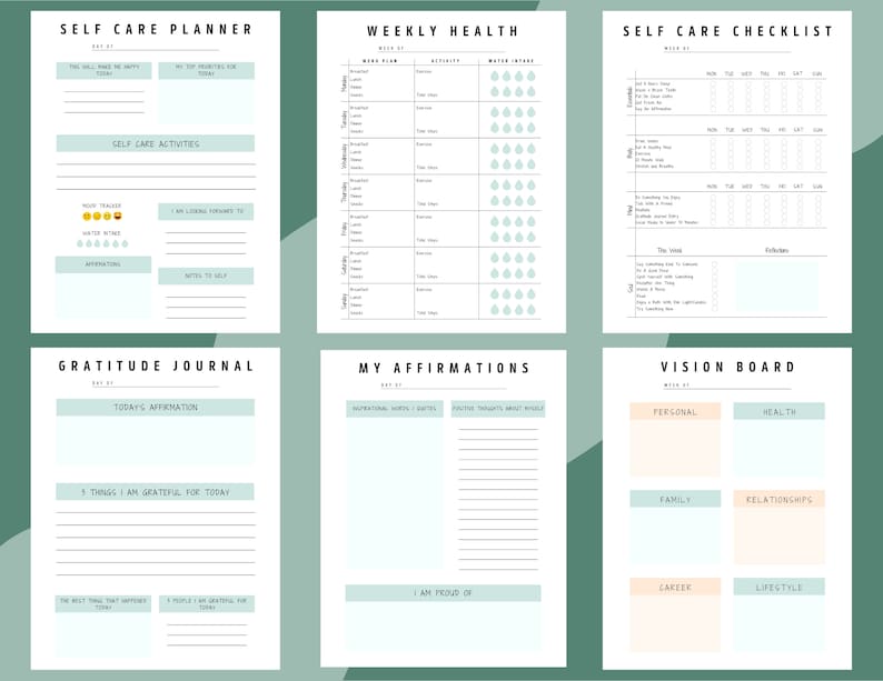 Self Care Planner Printable, Self Care Routine, Fillable Instant ...