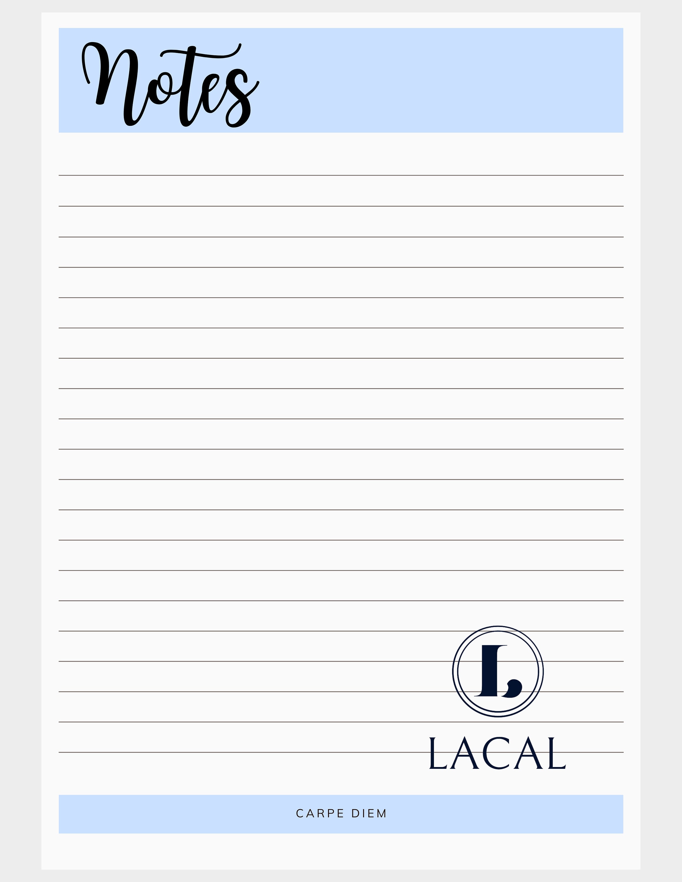 Notes Page Printable, Digital Notes, Printable Notes, Lined Notes ...