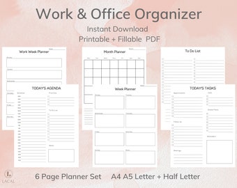 Printable Work Day Planner, Daily Task Organizer Schedule, Business Work From Office/Home, Editable Fillable PDF