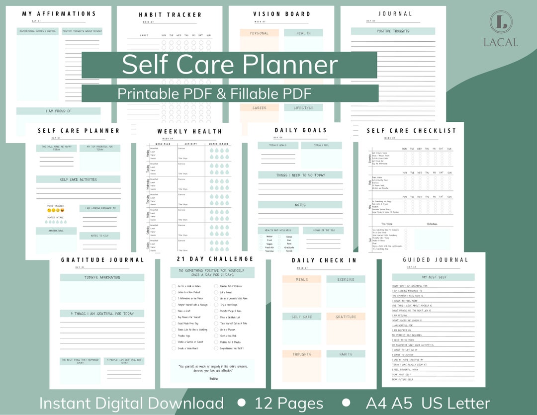 Self Care Planner Printable, Self Care Routine, Fillable Instant ...