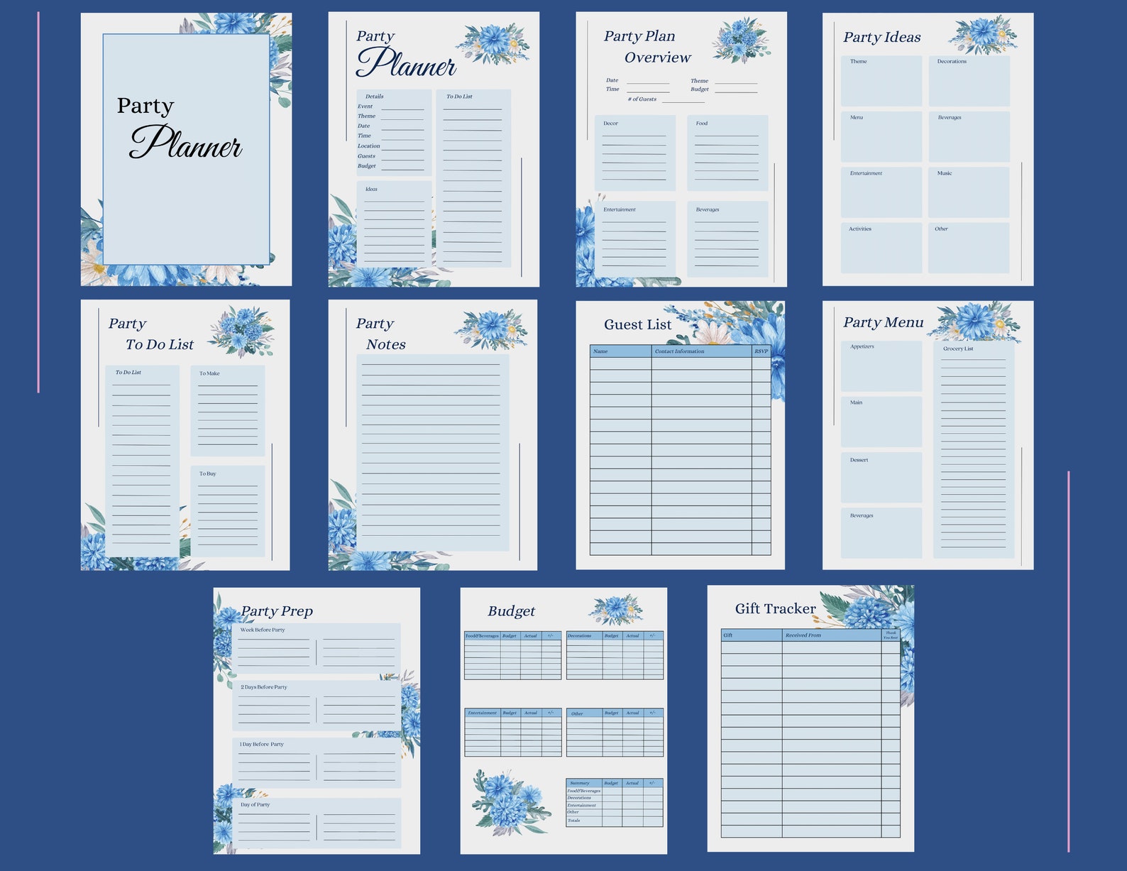 Floral Party Planner Bundle: Printable Organizer (editable PDF) - Etsy