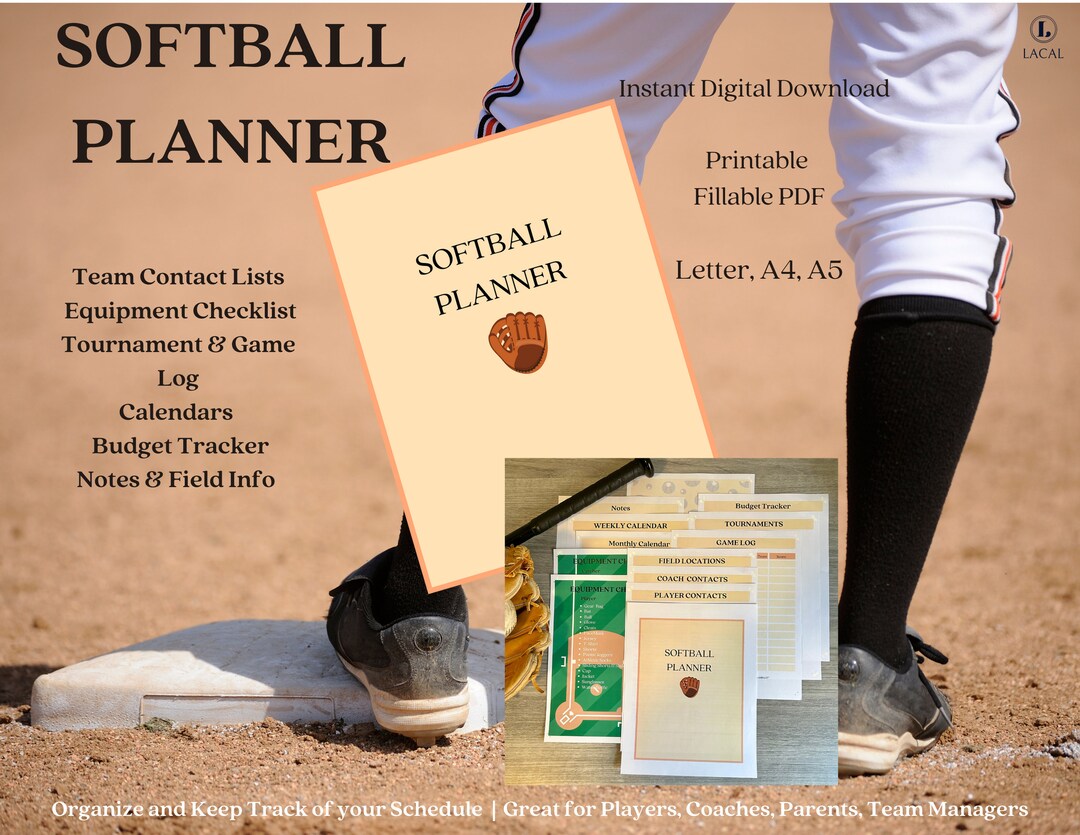 Printable Softball Planner Fillable PDF Sports Calendar Etsy