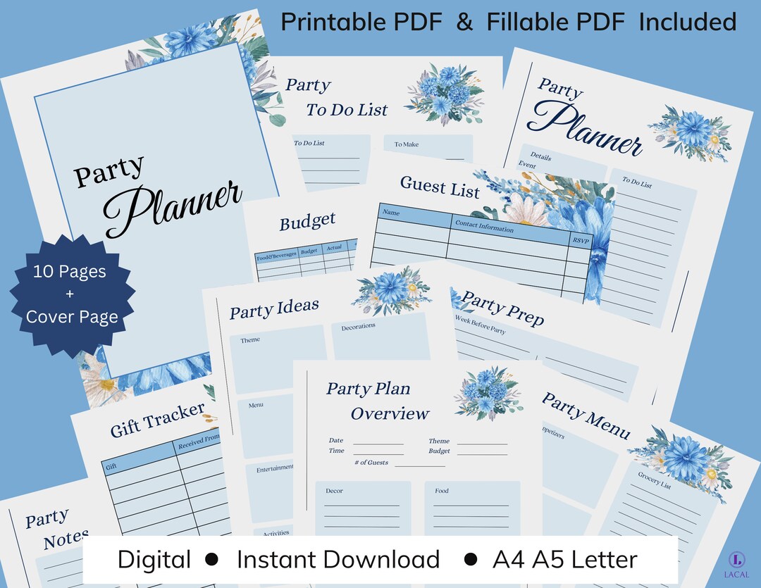 Floral Party Planner Bundle: Printable Organizer (editable PDF) - Etsy