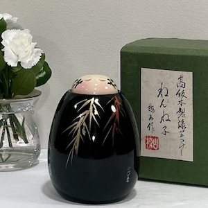 Japanese Kokeshi doll with box   Pine and bamboo design