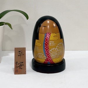 Exclusive Vintage Kokeshi By toyoraku with pedestal ‘heian’ l 6” tall  chrysanthemum wave design **Free shipping!