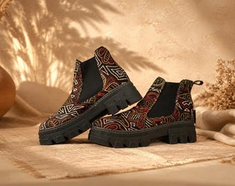 Botines Chelsea para mujer / Botines de tapicería jacquard hechos a mano en estilo bohemio-tribal
