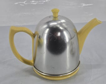 Vintage MCM Hall Canary Yellow Teapot w/ Insulated Aluminum Cozy Cover