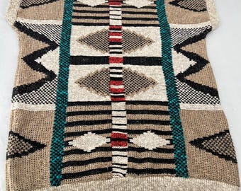Vintage Native Southwestern Knit Sweater Women's Small Short Sleeve 90's Linen