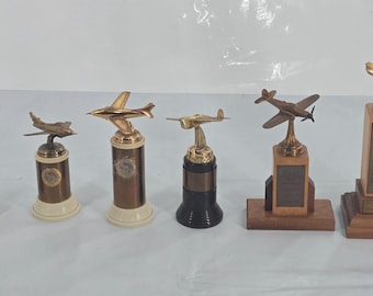 Trofeo de metal con forma de avión modelo vintage, lote de 6 unidades.