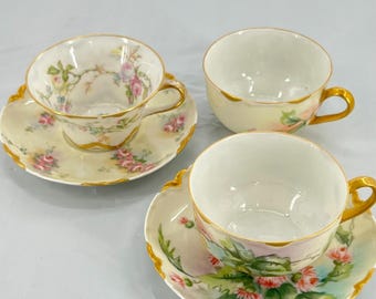 Taza y platillo vintage de Limoges Theodore Haviland Floral Gold, 5 piezas