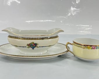 Salsera antigua Noritake Morimura con plato inferior incorporado, Japón 1912, 2 piezas/":
