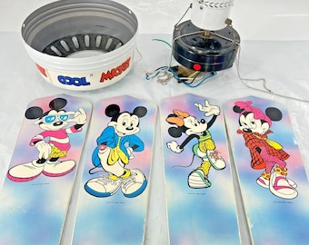 Vintage 1980s Disney Mickey Minnie Mouse Cool 42" Ceiling Fan Light Kit