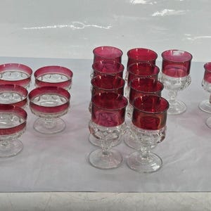 22 Piece Kings Crown Thumbprint Ruby Flash Goblets Vintage Glass Set