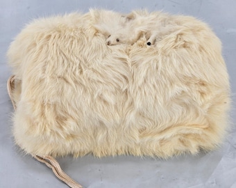 Calentadores de manos vintage de piel de visón blanca con caras de animales