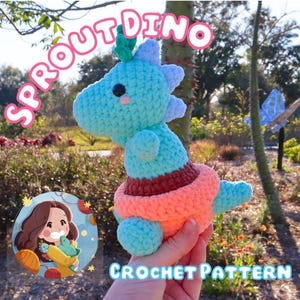 Sprout Dino in Plant Pot Crochet Pattern | Cute Dino Crochet Guide | Crochet Sprout Dinosaur | (Printable PDF Guide)