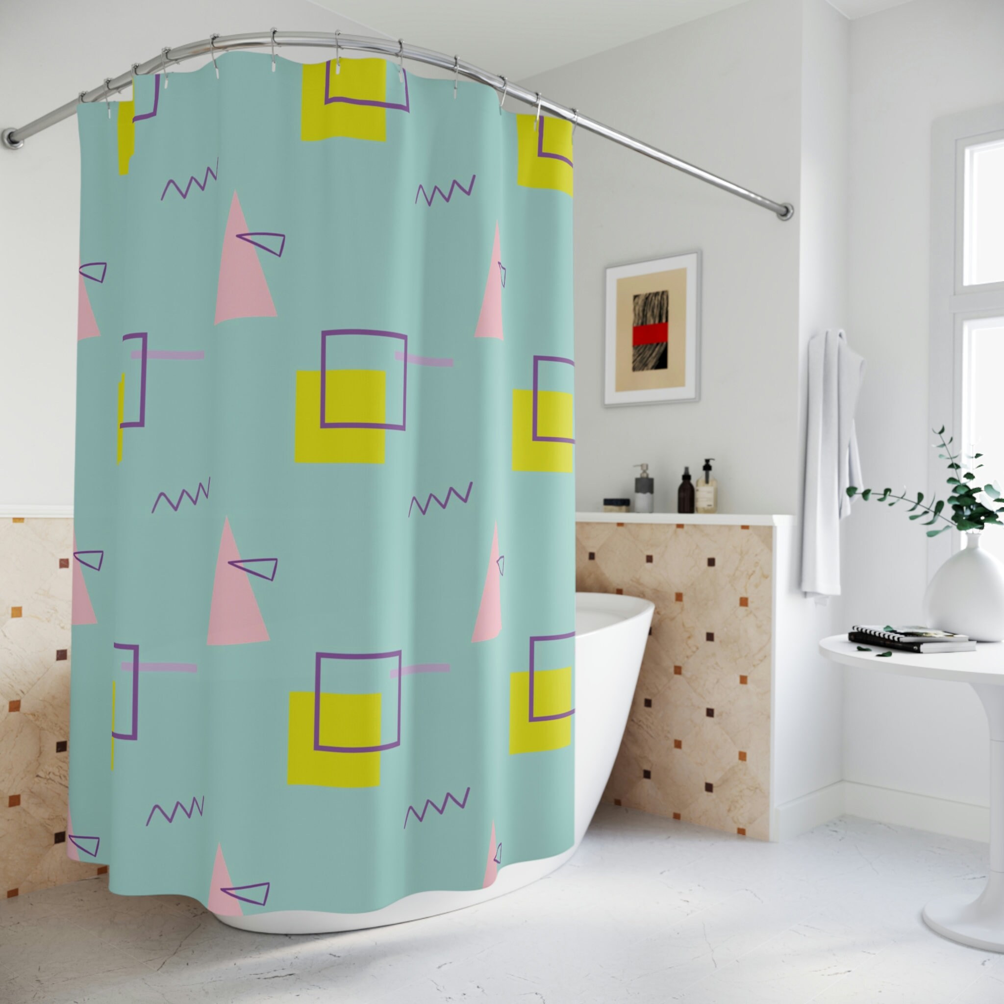 Totally 80s Shower Curtain - Attention Gen Xers! | Retro Shower Curtain 80s Teal Yellow Purple ...