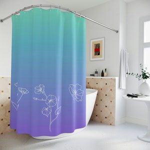 Ombre Duschvorhang | Teal Pastell Duschvorhang Lila Periwinkle Duschvorhang weiß Geblümt Duschvorhang Ombre