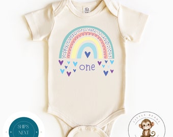 1rst Girls Birthday Rainbow Hearts Kids Onesie® | Kids Rainbow Birthday Tshirt | Cute Girls Birthday Bodysuit