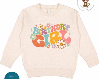 Birthday Girl Boho Toddler Sweatshirt | Vintage Natural Heathered Crewneck | Distressed Cute Toddler Tshirt