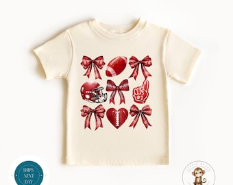 Coquette Red Football Kids Tshirt | Custom Girls Football Tshirt | Football Season | Football Kids Tshirt