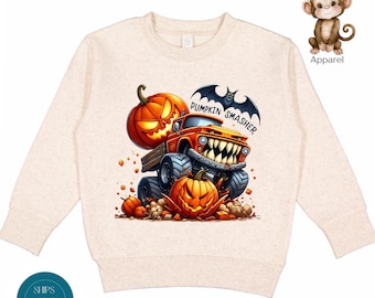 Pumpkin Smasher Truck Halloween Boys Sweatshirt: Kids Trick or Treat Party Shirt