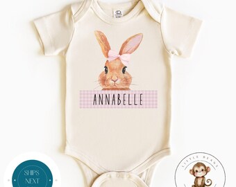 Easter Girls Personalized Baby Onesie® | Gingham Bunny Name Onesie® | Cute Easter Kids Tshirt | Easter Bunny Gift