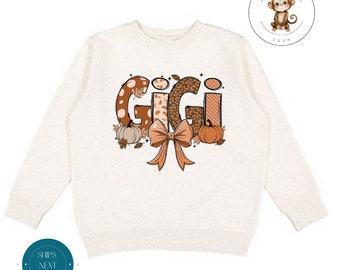 Gigi Pumpkin Fall Sweatshirt | Coquette Thanksgiving Girly Shirt | Cozy Hoodie Toddler Kids Adult | Gift For Her