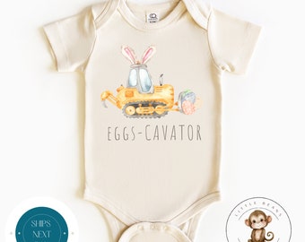 Easter Eggs Cavator Tractor Baby Onesie® | Cute Easter Kids Shirt | Easter Bunny Gift Onesie®