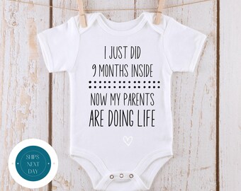 9 Months Inside Parents Doing Life Onesie® | Funny Cute Onesie® | Baby Shower Gift
