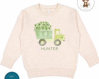 Personalized St Patricks Day Dumptruck Sweatshirt | Boys Girls Custom St Pats Day Tshirt | St Patrick's Baby Onesie® | Watercolor Shamrocks