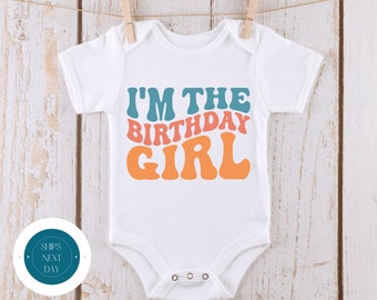 Im The Birthday Girl Custom Baby Onesie® | Retro Wavy Birthday Kids Tshirt | Cute Kids Gift | Girls Birthday Onesie®