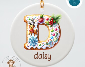 Holiday Cookie Initial Personalized Christmas Ornament | Yearly Name Ornament Kids Gift | Keepsake Holiday Ornament