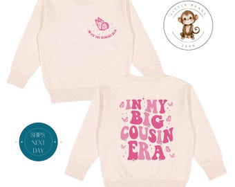 Big Cousin Era Front Back Toddler Sweatshirt | Vintage Natural Heathered Crewneck | Big Cousin Era Toddler Tshirt