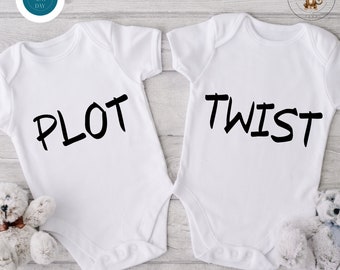 Plot Twist Twin Onesie®s | Cute Custom Twins Onesie®s | Twin Baby Reveal Announcement