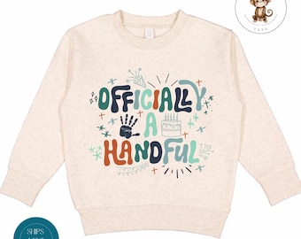 Officially A Handful Birthday Boys Shirt | Fifth Birthday Kids Tshirt | 5th Birthday Sweatshirt