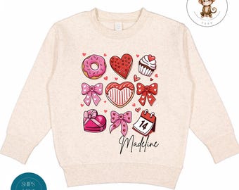 Personalized Coquette Valentine Grid Kids Sweatshirt | Girls Custom Valentines Day Tshirt | Custom Baby Onesie® | Valentine Outfit