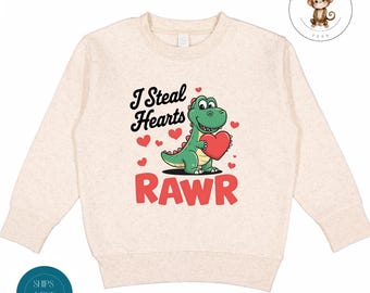 I Steal Hearts Retro Valentine Kids Sweatshirt | Dino Dinosaur Valentines Day Tshirt | Custom Baby Onesie® | Valentine Outfit
