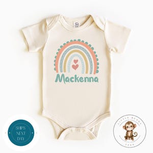 Rainbow Hearts Personalized Onesie® | Baby Shower Gift | Custom Name Kids Tshirt | Baby Bodysuit | Rainbow Tee