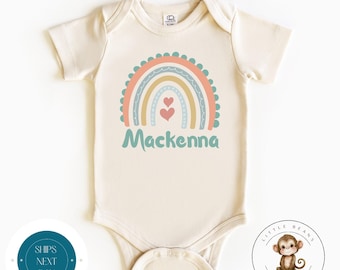 Rainbow Hearts Personalized Onesie® | Baby Shower Gift | Custom Name Kids Tshirt | Baby Bodysuit | Rainbow Tee