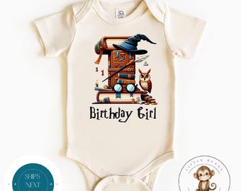 Wizard Themed First Birthday One Baby Onesie® | First Birthday Girl Tshirt | Fantasy Birthday Party Shirt