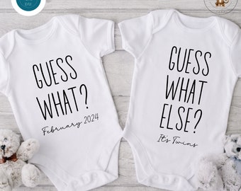 Guess What Twin Onesie®s | Cute Custom Twins Onesie®s | Twin Baby Reveal Announcement