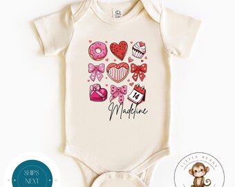 Personalized Coquette Valentine Grid Baby Onesie® | Girls Custom Valentines Day Tshirt | Custom Valentines Kids Sweatshirt
